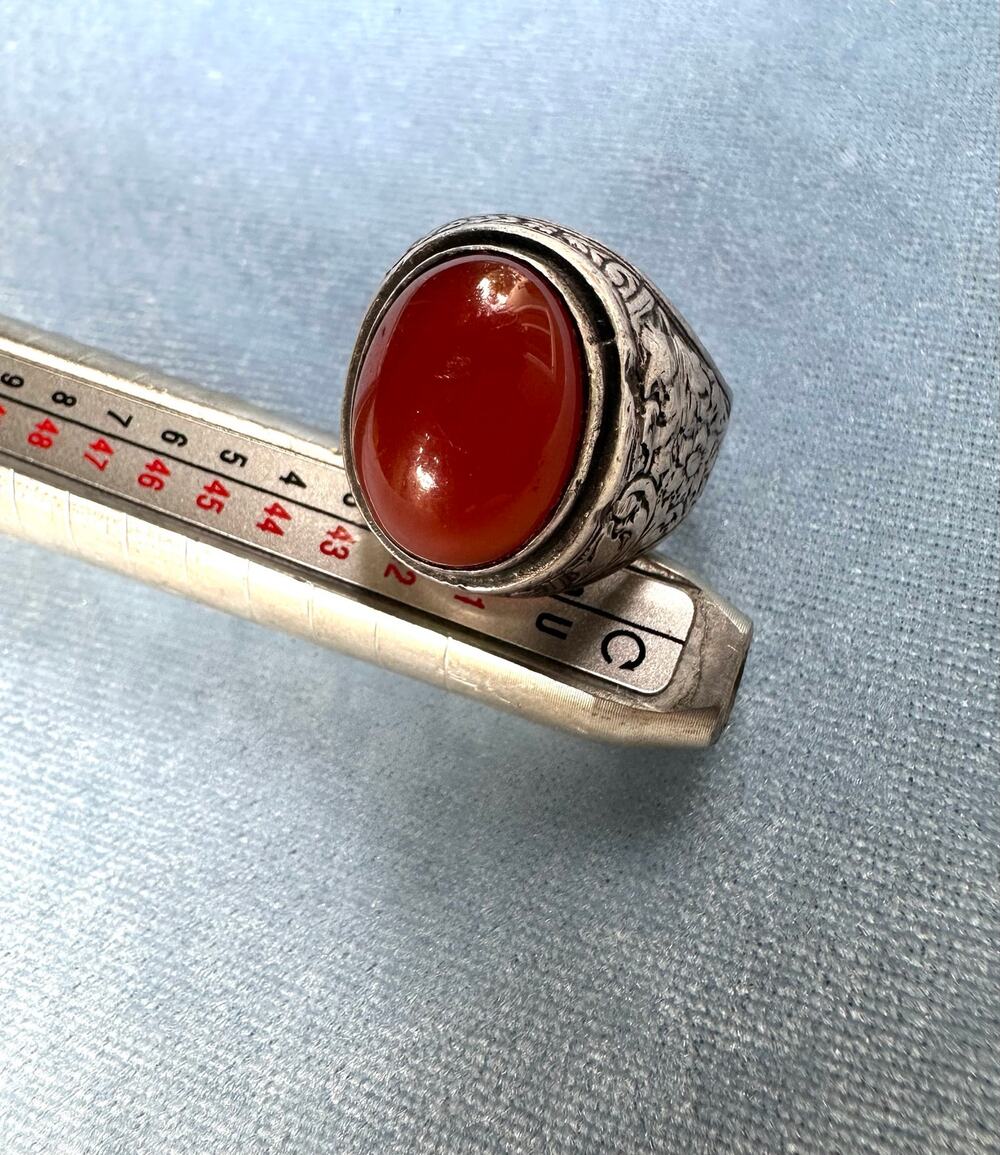 Vintage Sterling Silver Red Carnelian Agate Ring Size 9.85 Mens Ornate Band Oval